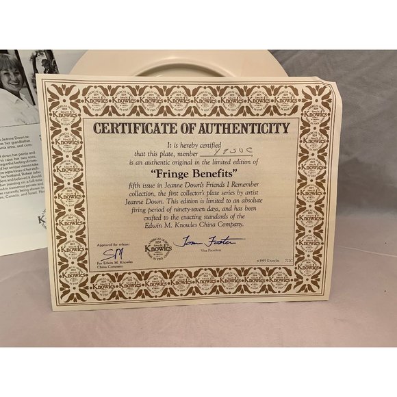 1985 Knowles Plate - Fringe Benefits - Friends I Remember - Jeanne Down - 8.5" - Picture 8 of 9